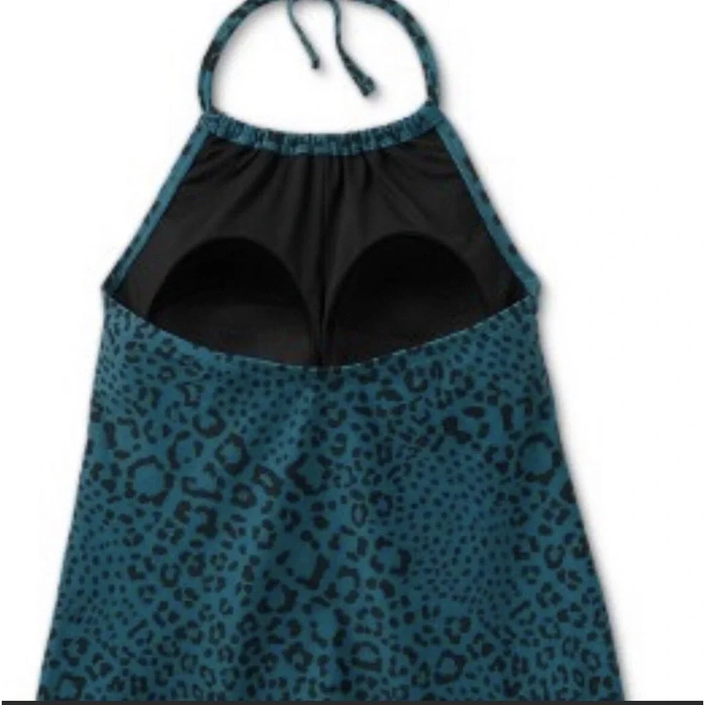 New women's size small 4-6 blue Green‎ leopard Animal Print tankini top